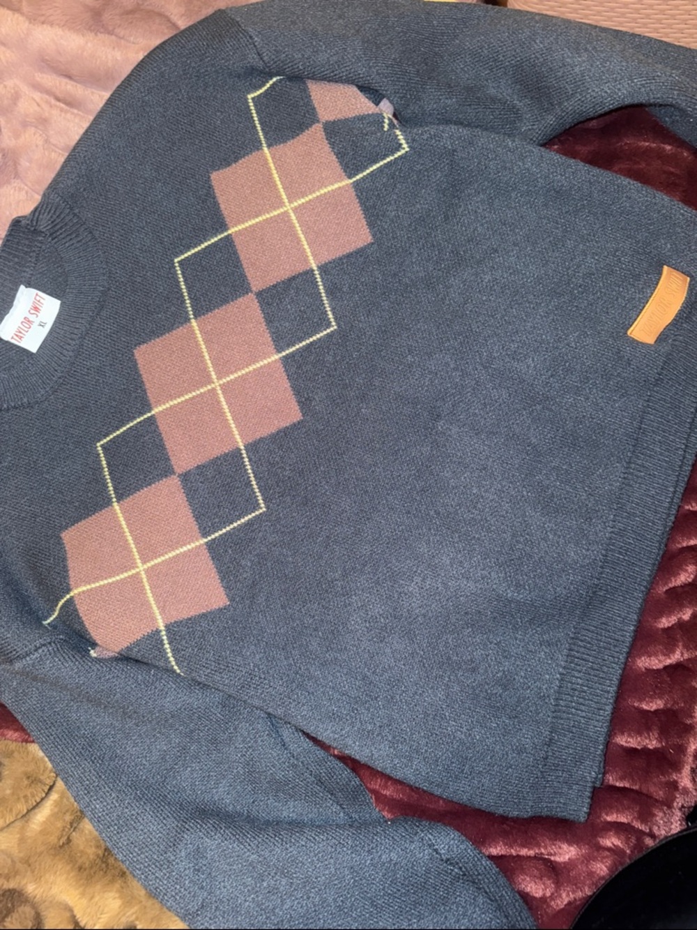 Taylor Swift Red TV All Too Well Argyle Crewneck Sweater - Navy & Brown